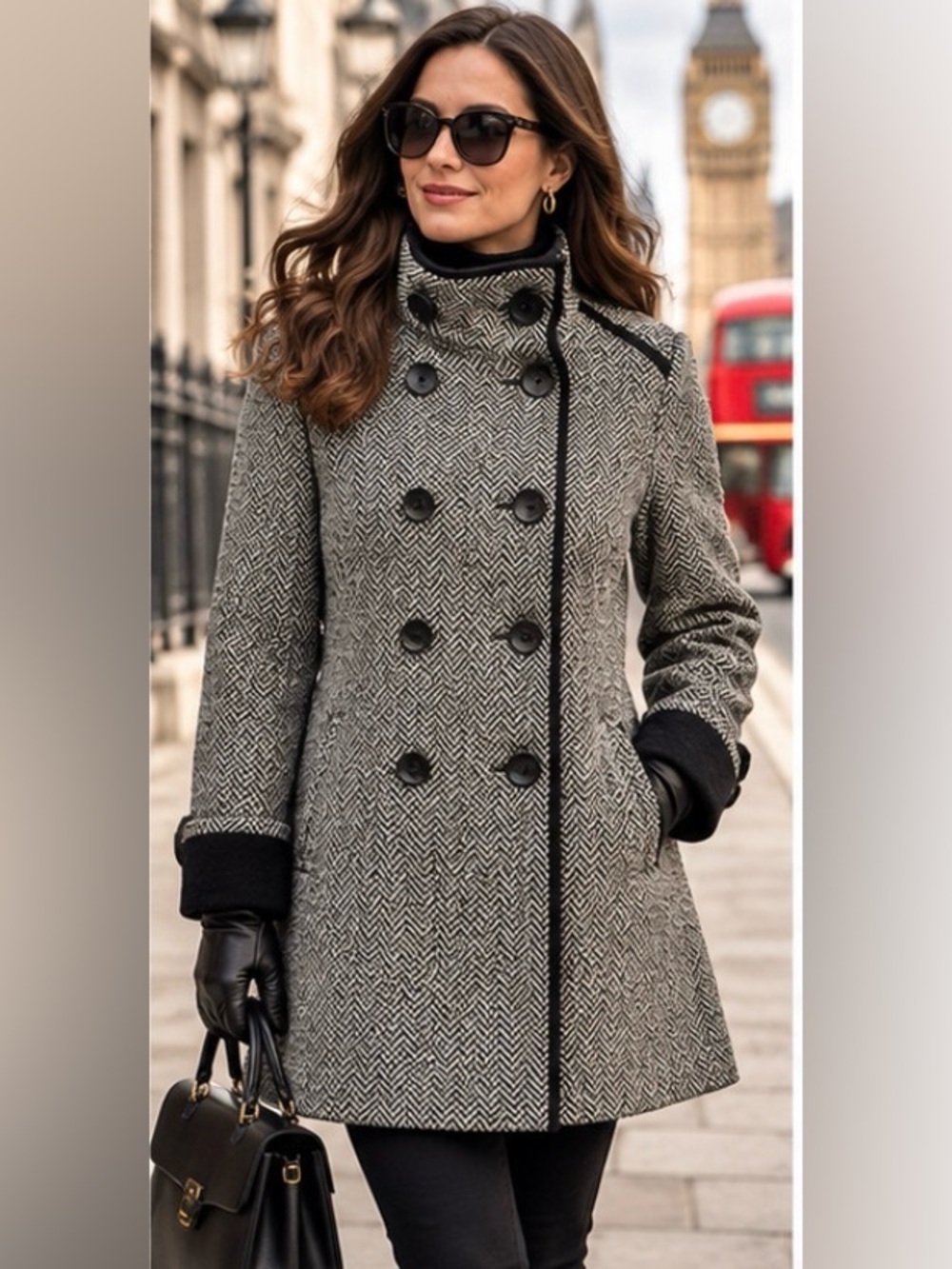 24” ptp Cleo Petite Wool Blend A-Line Coat – Size 14 Petite – Black & Ivory Herr